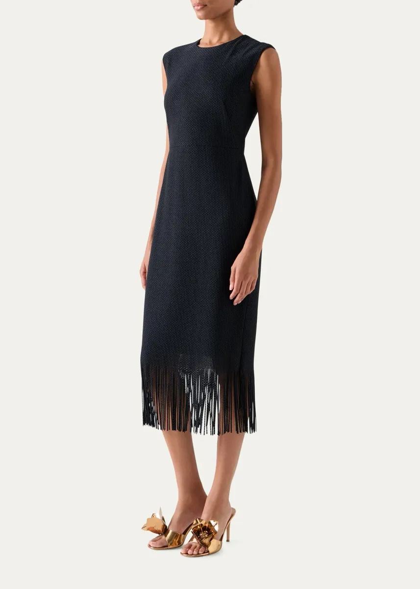 Akris Sleeveless Techno Guipure Fringed Midi Dress | Thumbnail 4 Akris Sleeveless Techno Guipure Fringed Midi Dress | Thumbnail 4