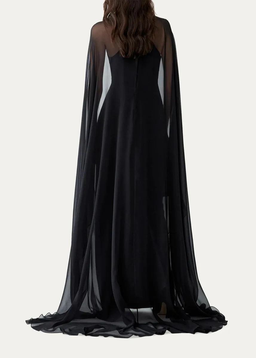 Carolina Herrera Chalet Sheer-Cape Column Gown | Thumbnail 2 Carolina Herrera Chalet Sheer-Cape Column Gown | Thumbnail 2