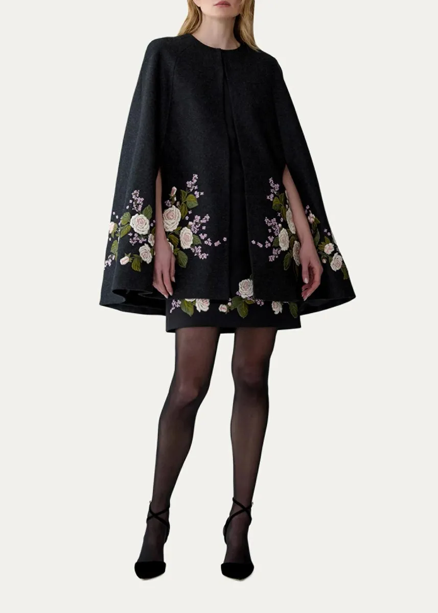 Carolina Herrera Floral-Embroidered Virgin Wool Cape | Thumbnail 2
