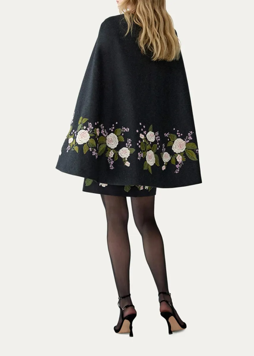 Carolina Herrera Floral-Embroidered Virgin Wool Cape | Thumbnail 3