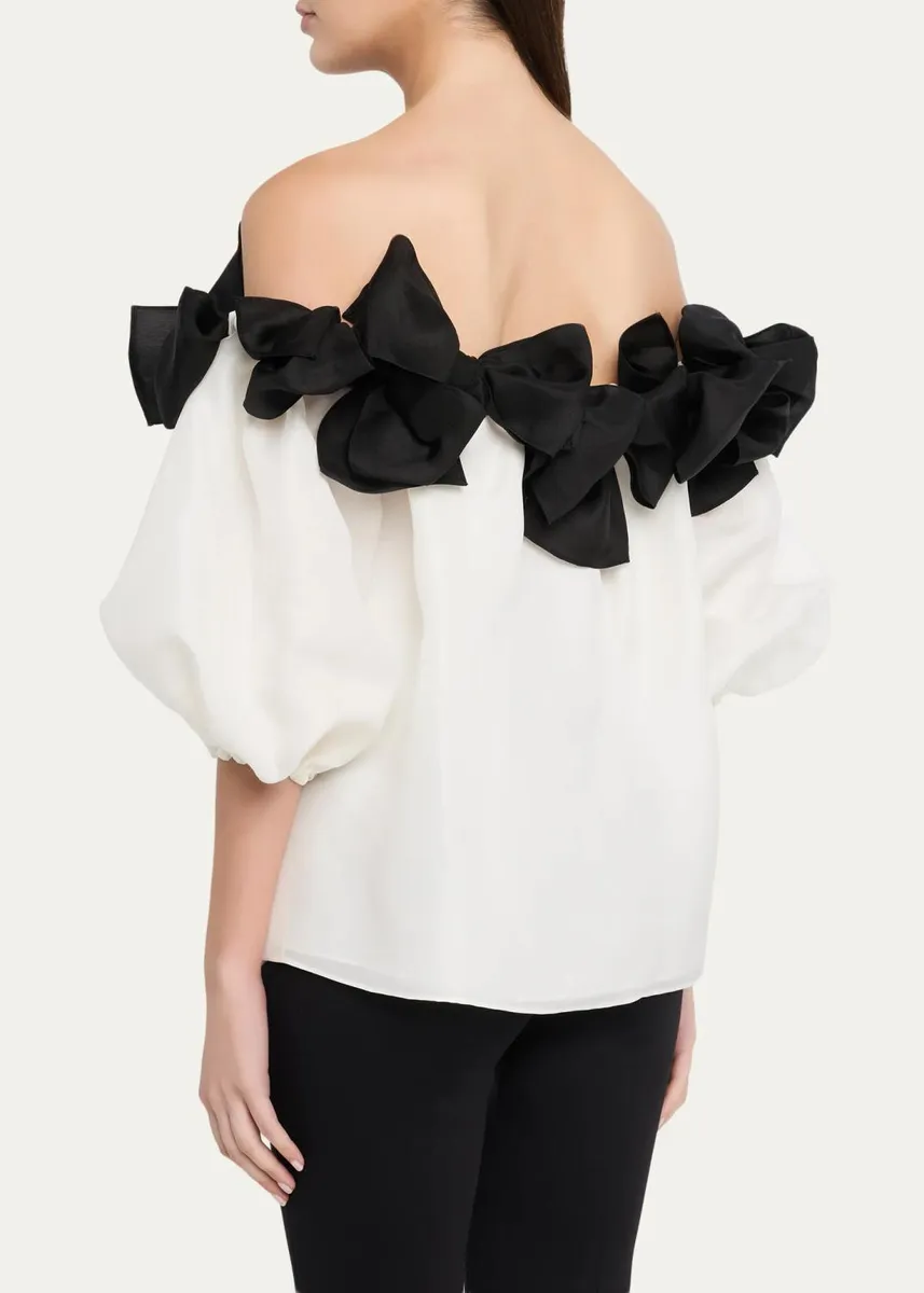 Carolina Herrera Bow-Embellished Off-Shoulder Silk Top | Thumbnail 3