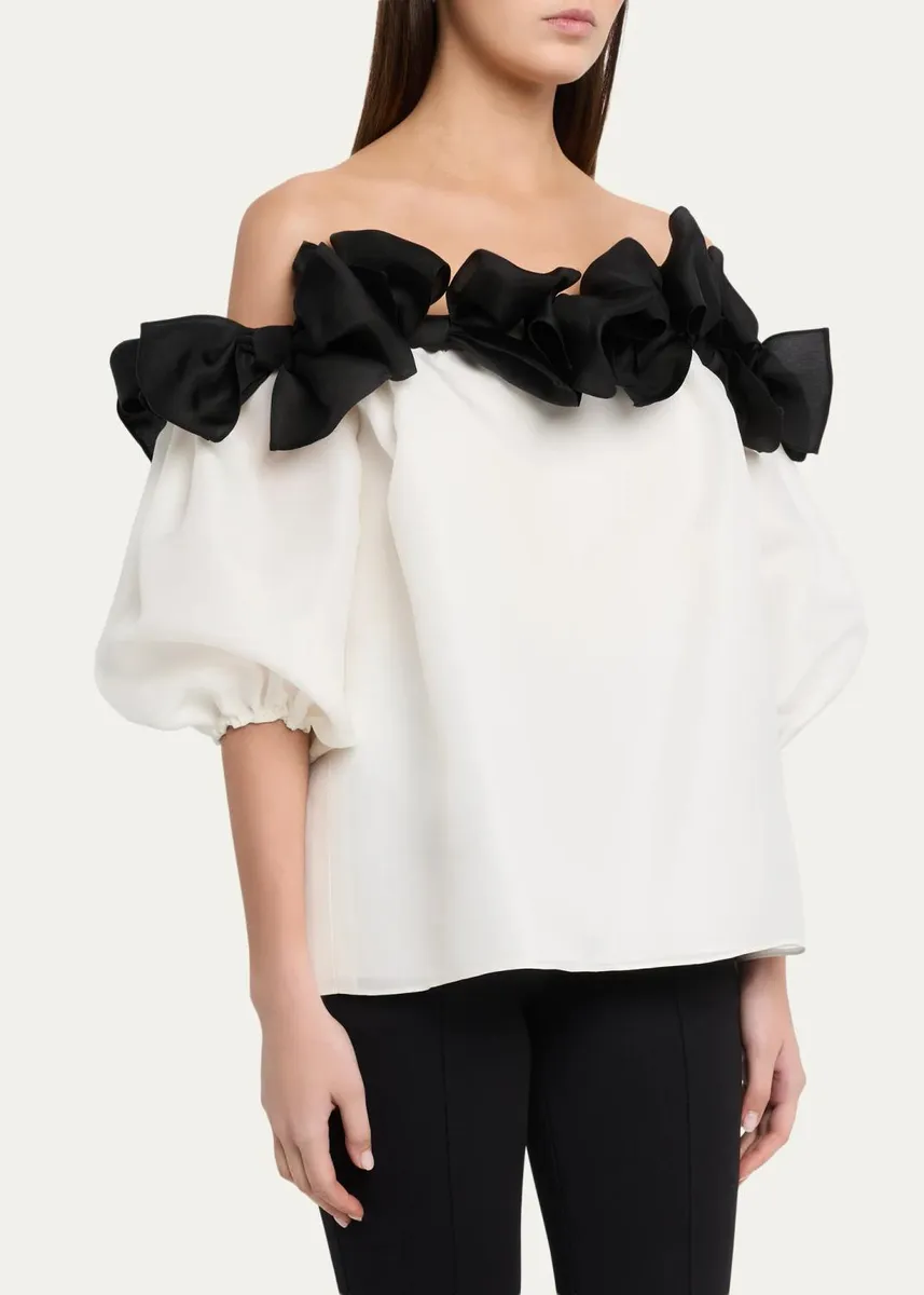 Carolina Herrera Bow-Embellished Off-Shoulder Silk Top | Thumbnail 4