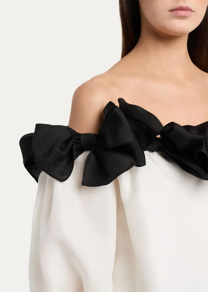 Carolina Herrera Bow-Embellished Off-Shoulder Silk Top | Thumbnail 5