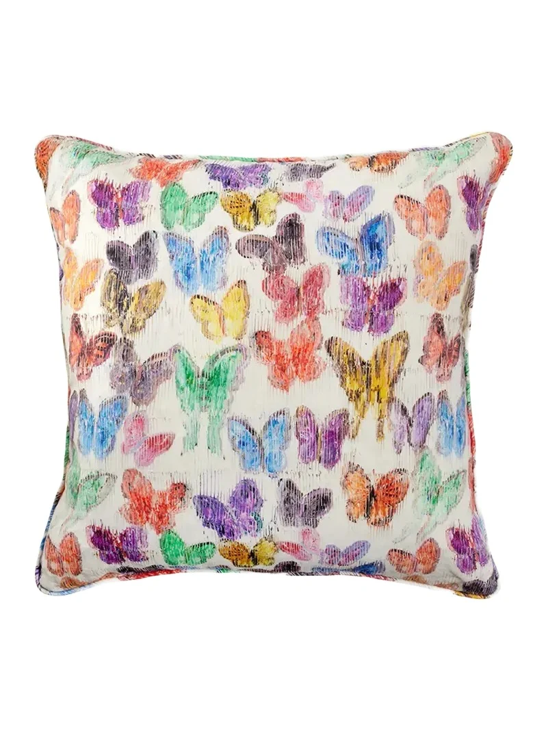Hunt Slonem Spring Butterflies Linen Decorative Pillow, 22"