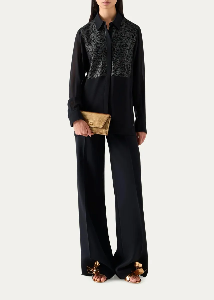 Akris Metallic Lace Bib Silk Georgette Tunic Blouse | Thumbnail 2