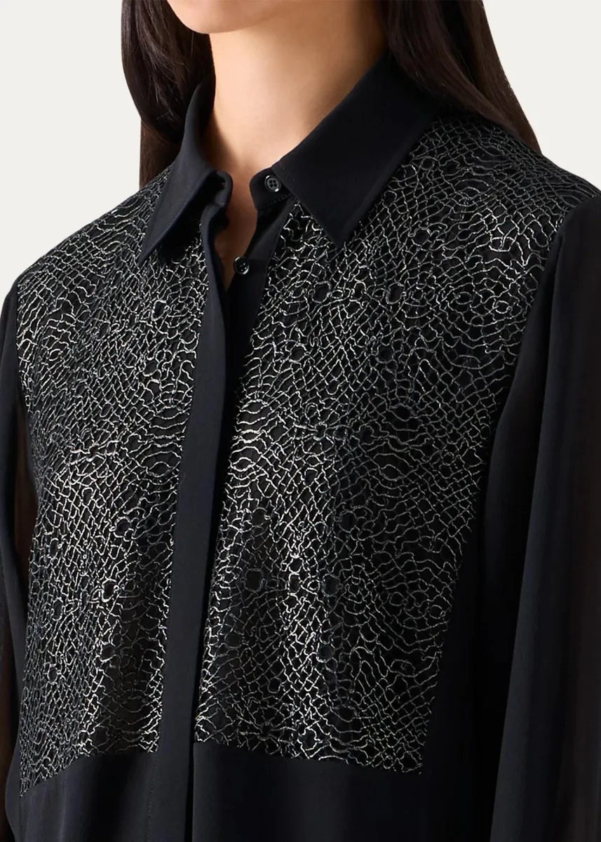 Akris Metallic Lace Bib Silk Georgette Tunic Blouse | Thumbnail 5