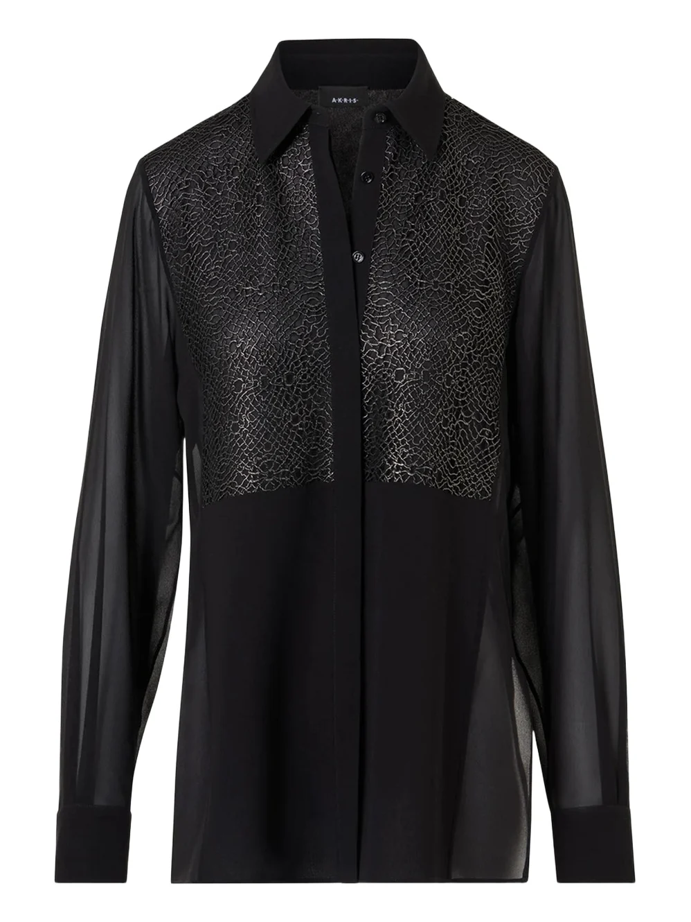 Akris Metallic Lace Bib Silk Georgette Tunic Blouse