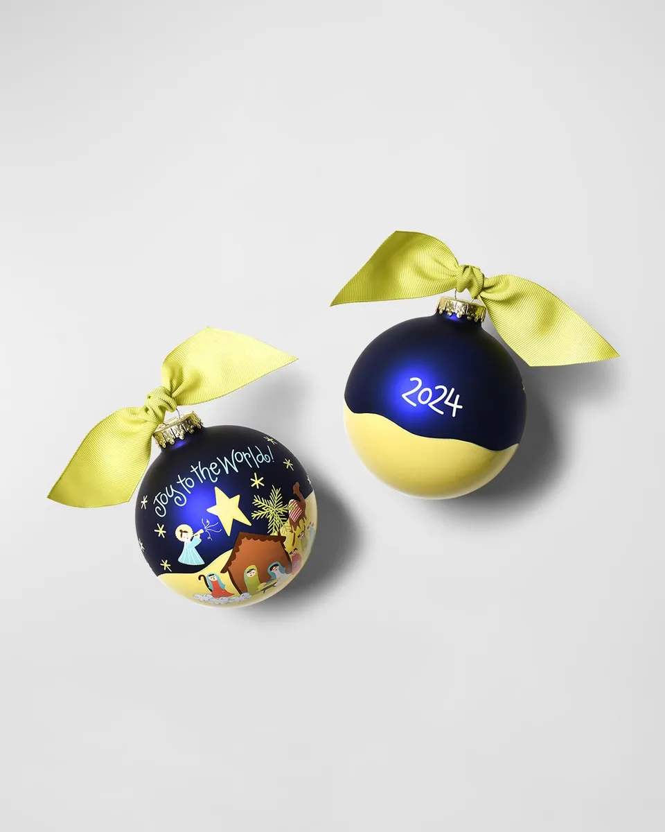 Coton Colors Joy to the World Nativity Personalized Glass Ornament with Stand | Thumbnail 2 Coton Colors Joy to the World Nativity Personalized Glass Ornament with Stand | Thumbnail 2