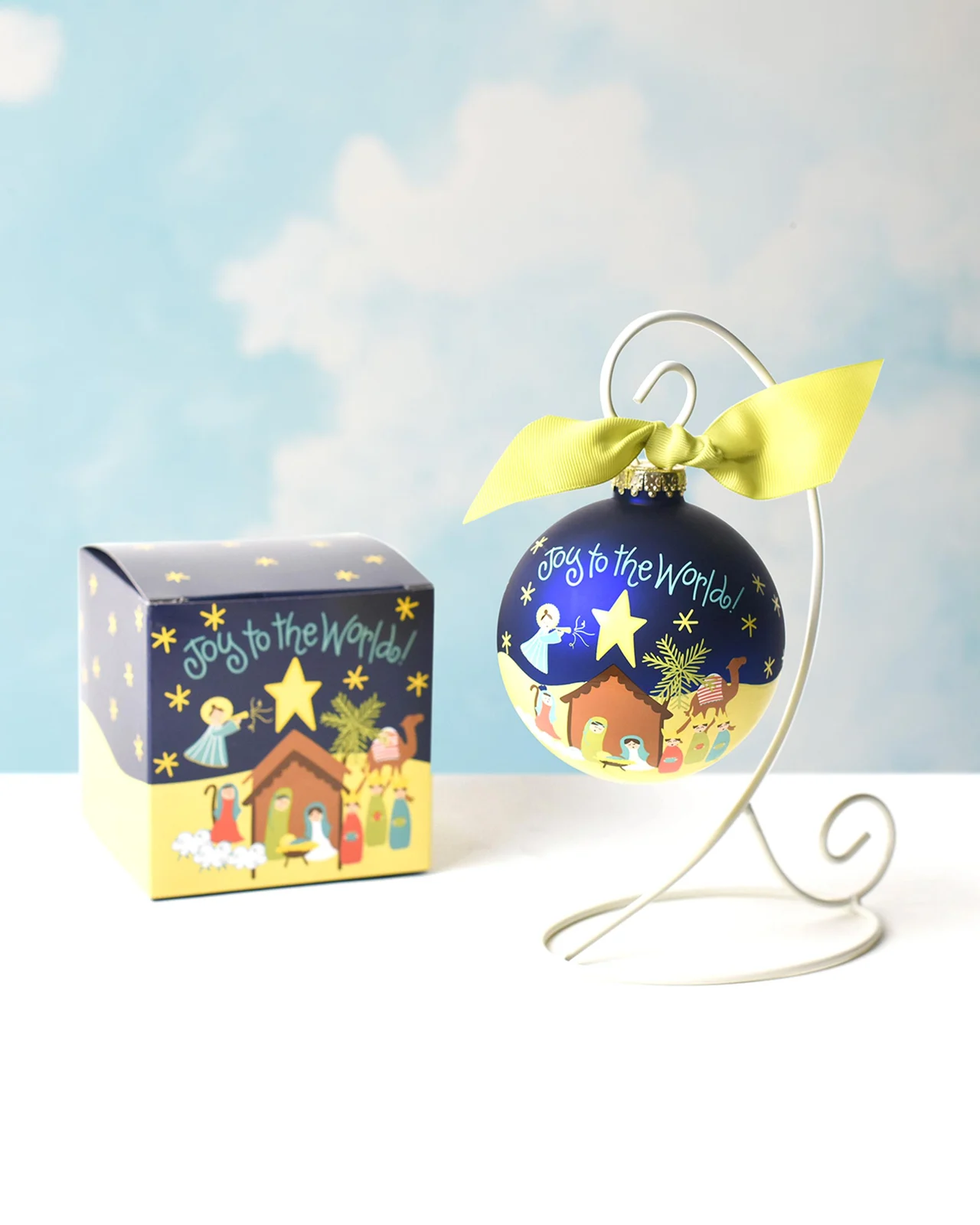 Coton Colors Joy to the World Nativity Personalized Glass Ornament with Stand