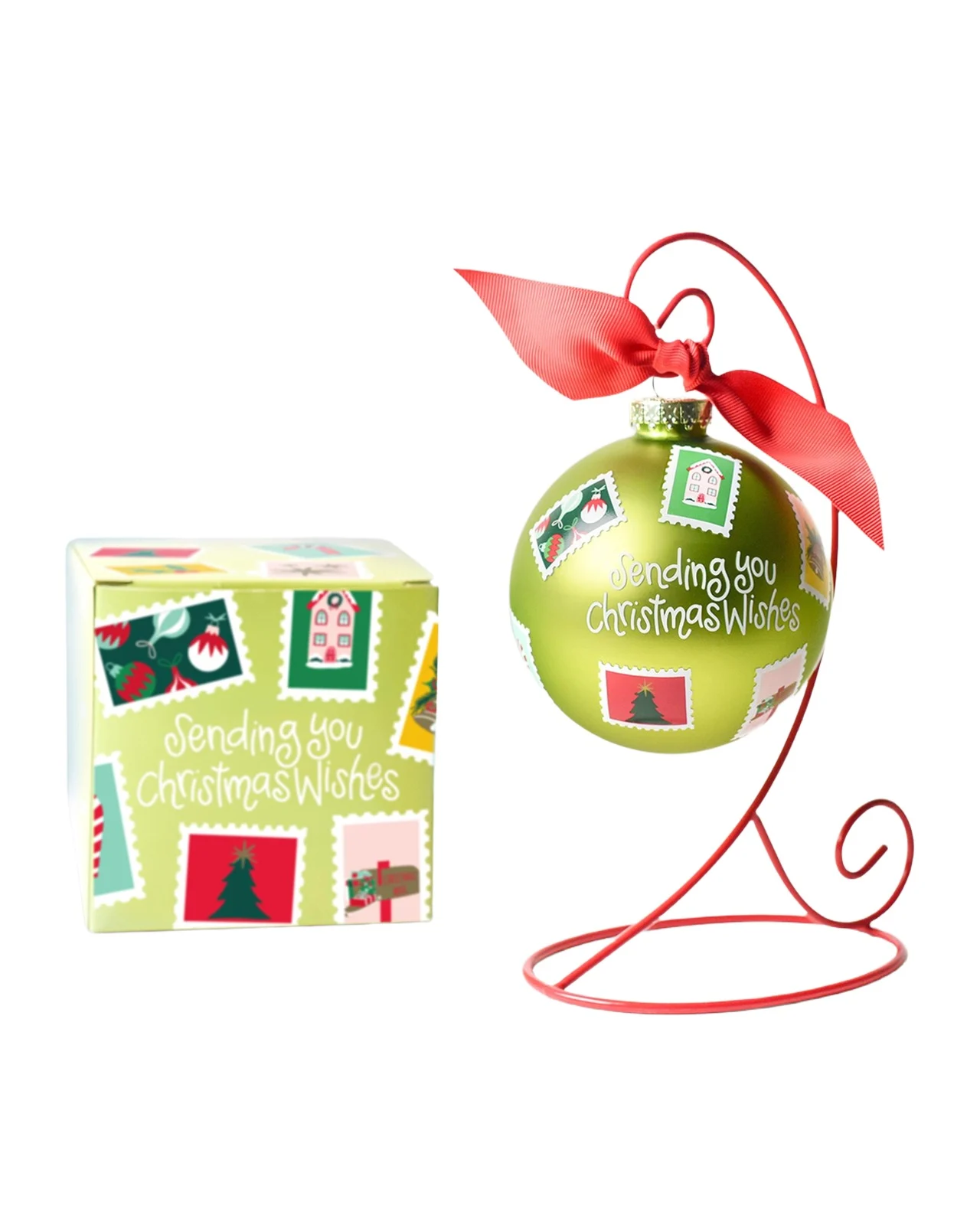 Sending You Christmas Wishes 100mm Glass Ornament with Stand Sending You Christmas Wishes 100mm Glass Ornament with Stand