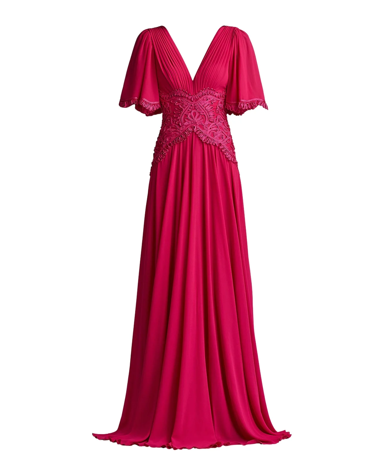 Lace-Trim Pleated Gown