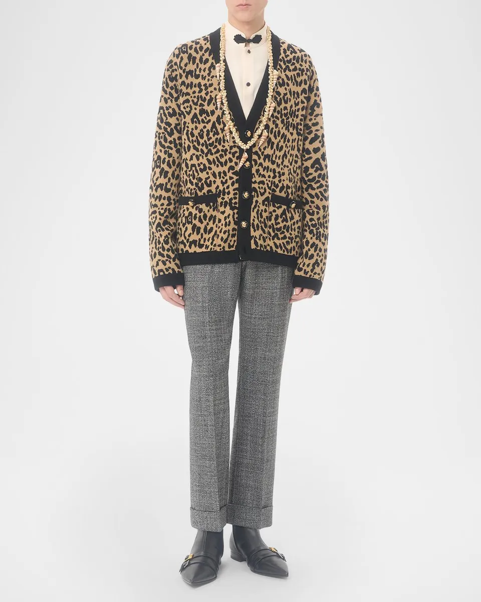 Valentino Garavani Men's Wool Cheetah Jacquard Knit Cardigan | Thumbnail 2 Valentino Garavani Men's Wool Cheetah Jacquard Knit Cardigan | Thumbnail 2