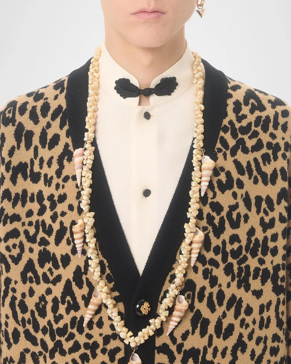 Valentino Garavani Men's Wool Cheetah Jacquard Knit Cardigan | Thumbnail 5 Valentino Garavani Men's Wool Cheetah Jacquard Knit Cardigan | Thumbnail 5
