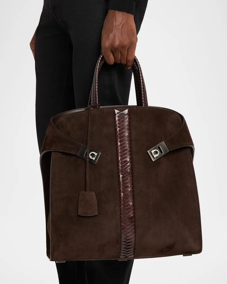 Ferragamo Men's Hug Tote Bag in Suede | Thumbnail 2