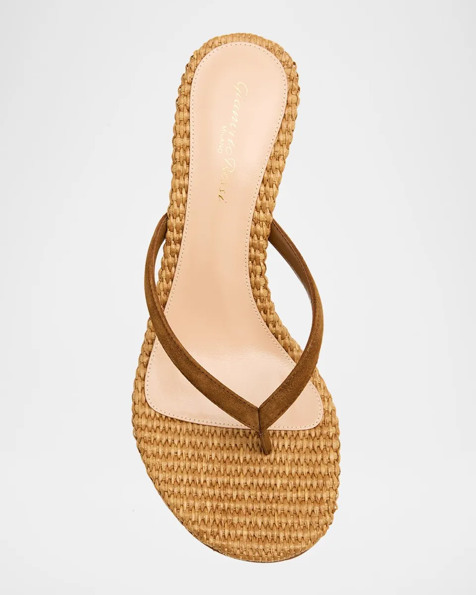 Gianvito Rossi Calypso 70 Suede & Raffia Thong Sandals | Thumbnail 6