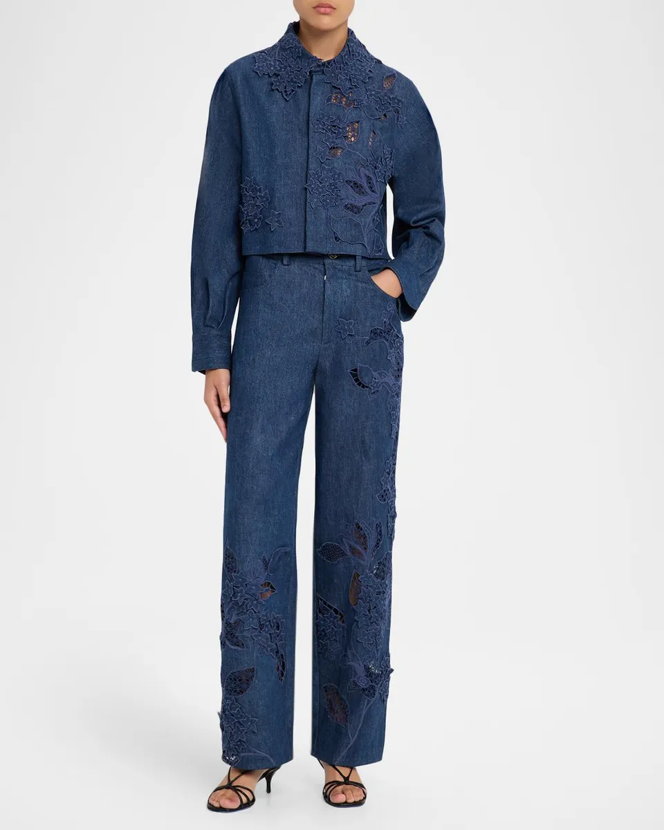 Oscar de la Renta Embroidered Denim Crop Jacket | Thumbnail 2