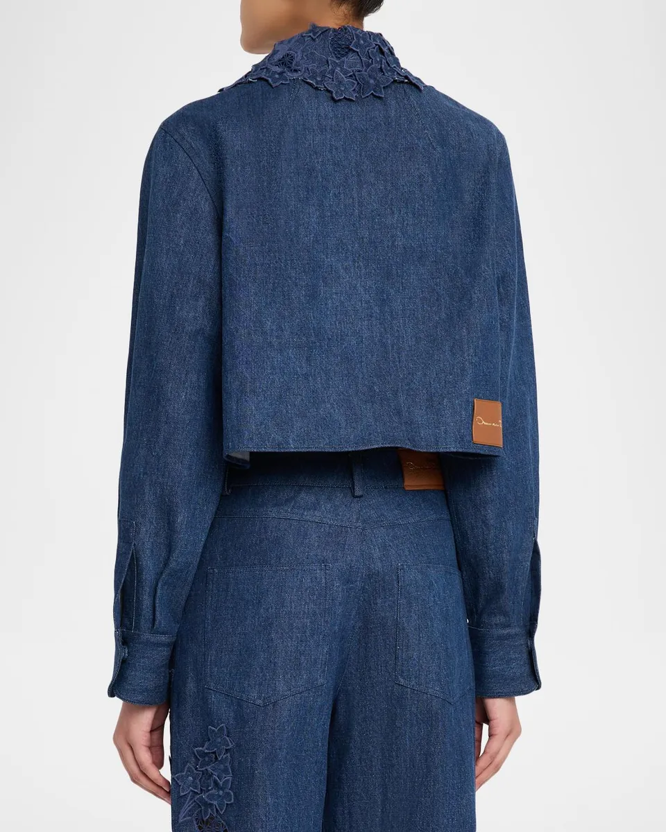 Oscar de la Renta Embroidered Denim Crop Jacket | Thumbnail 3