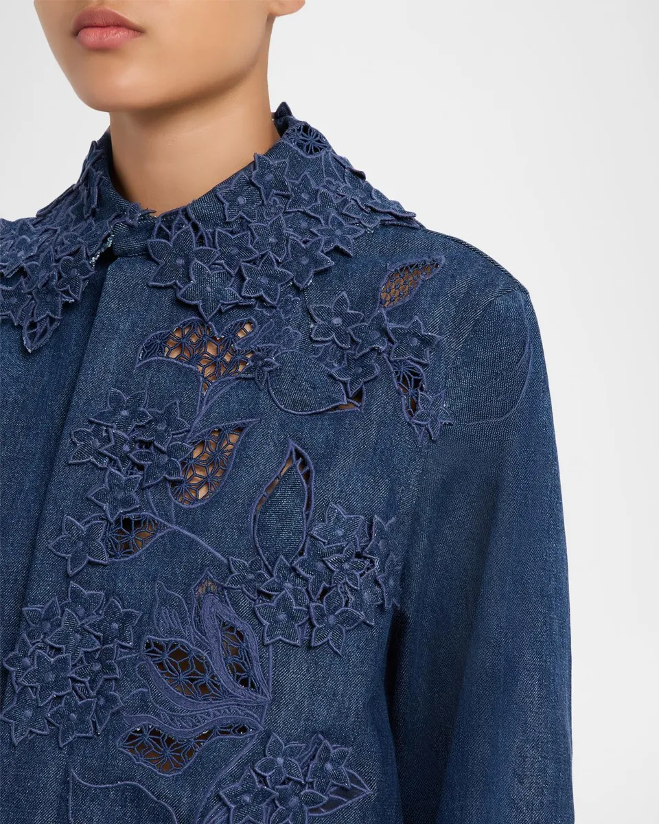 Oscar de la Renta Embroidered Denim Crop Jacket | Thumbnail 5