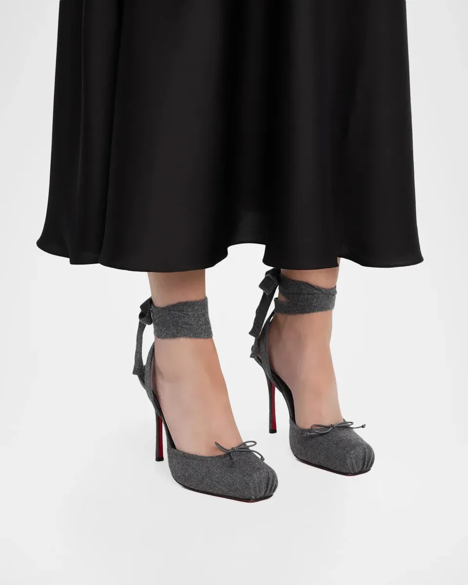 Christian Louboutin 100mm Cassia Wool Ankle-Tie Ballerina Pumps | Thumbnail 2 Christian Louboutin 100mm Cassia Wool Ankle-Tie Ballerina Pumps | Thumbnail 2