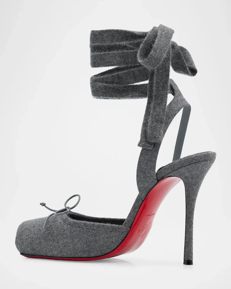 Christian Louboutin 100mm Cassia Wool Ankle-Tie Ballerina Pumps | Thumbnail 4 Christian Louboutin 100mm Cassia Wool Ankle-Tie Ballerina Pumps | Thumbnail 4
