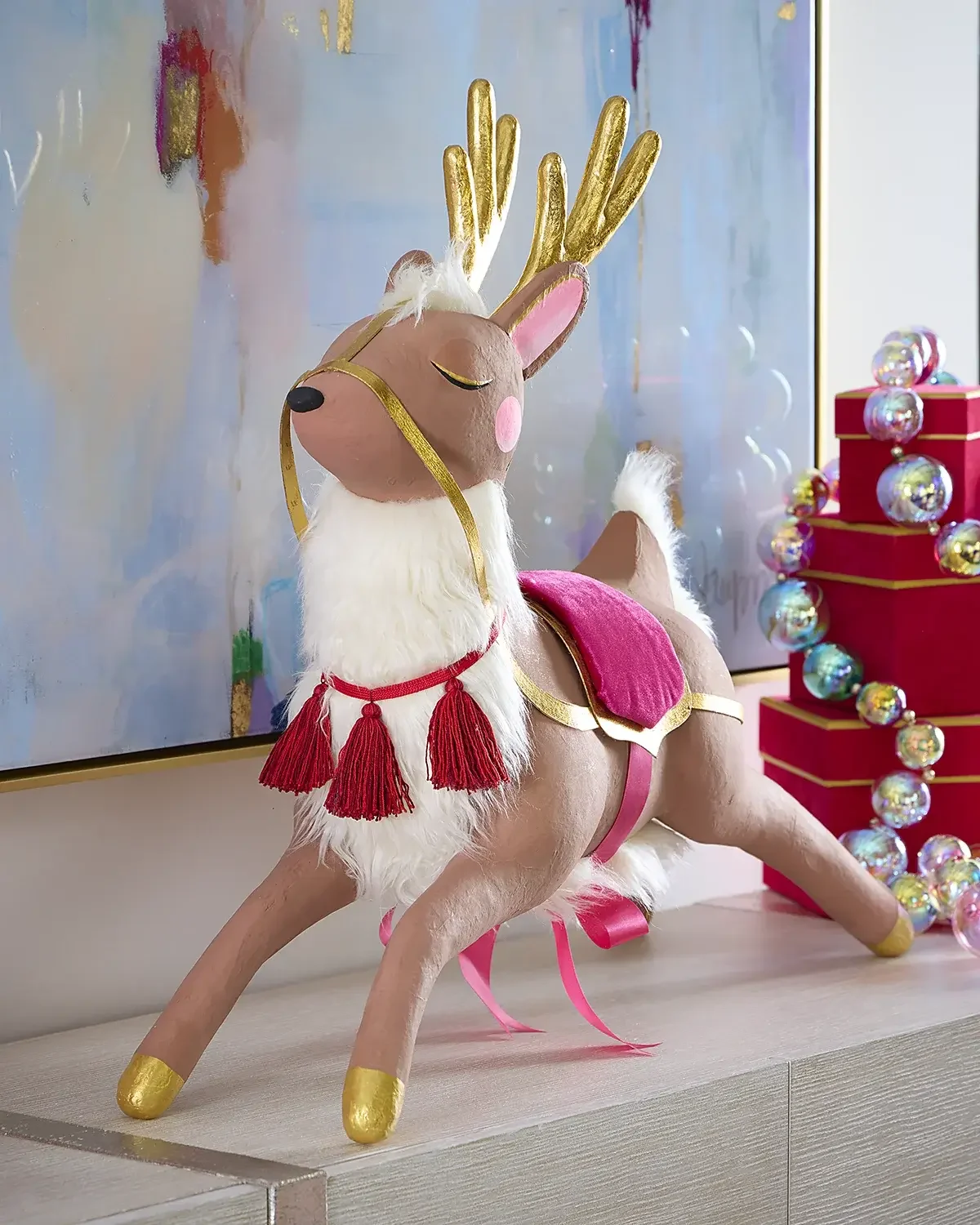 Glitterville Papa Noel's Reindeer 32" Tabletop Christmas Decor