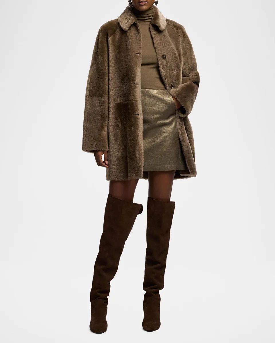 Ralph Lauren Collection Janise Waxed Lamb-Shearling Coat | Thumbnail 2