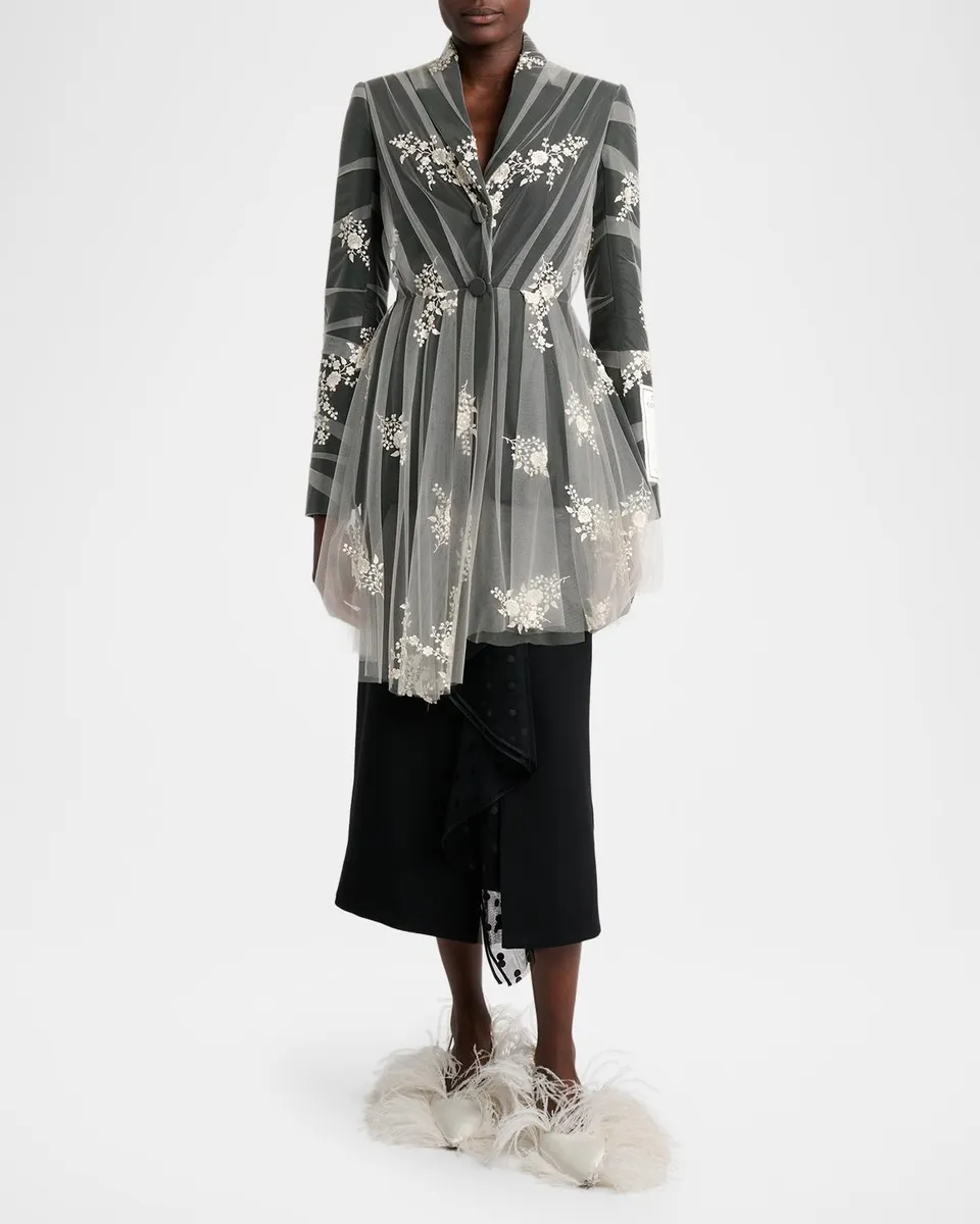 Erdem Embroidered Wool Tulle Blazer | Thumbnail 2