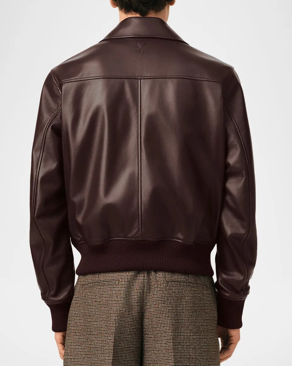 AMI PARIS Men's Point-Collar Leather Bomber Jacket | Thumbnail 3 AMI PARIS Men's Point-Collar Leather Bomber Jacket | Thumbnail 3