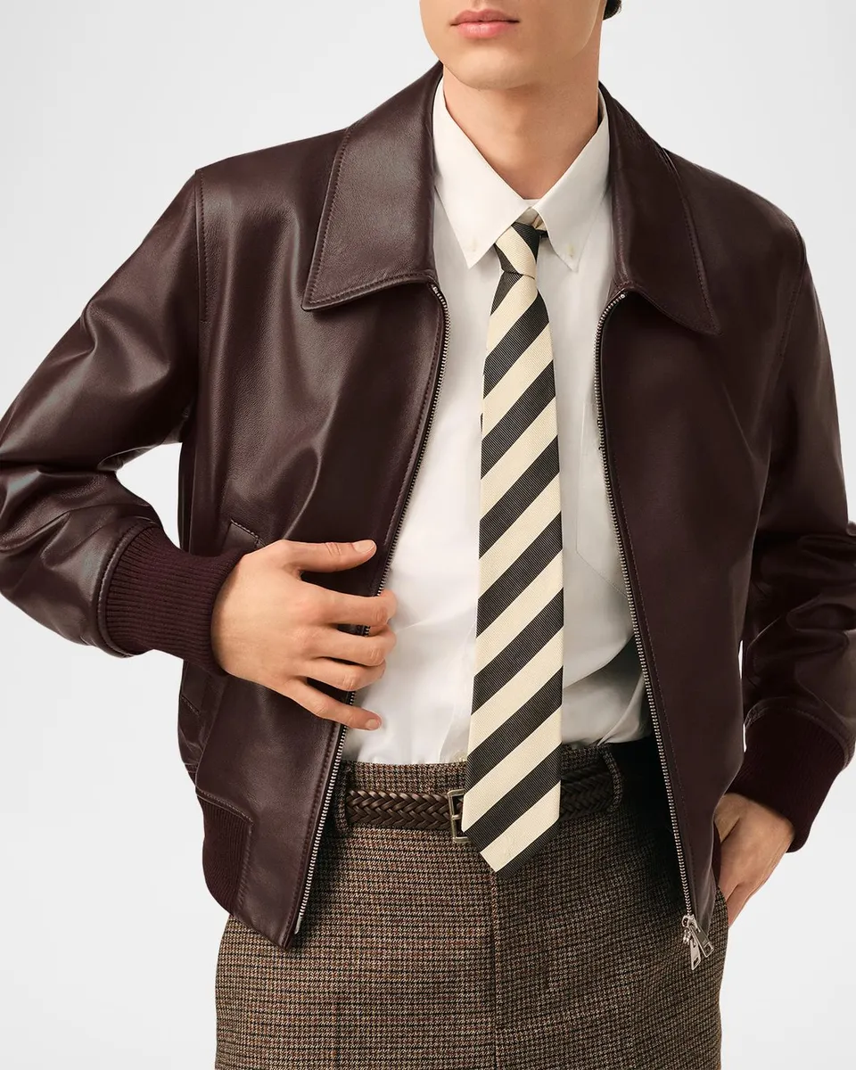 AMI PARIS Men's Point-Collar Leather Bomber Jacket | Thumbnail 4 AMI PARIS Men's Point-Collar Leather Bomber Jacket | Thumbnail 4