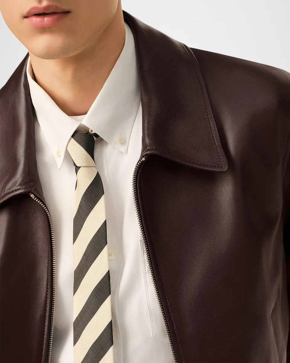 AMI PARIS Men's Point-Collar Leather Bomber Jacket | Thumbnail 5 AMI PARIS Men's Point-Collar Leather Bomber Jacket | Thumbnail 5