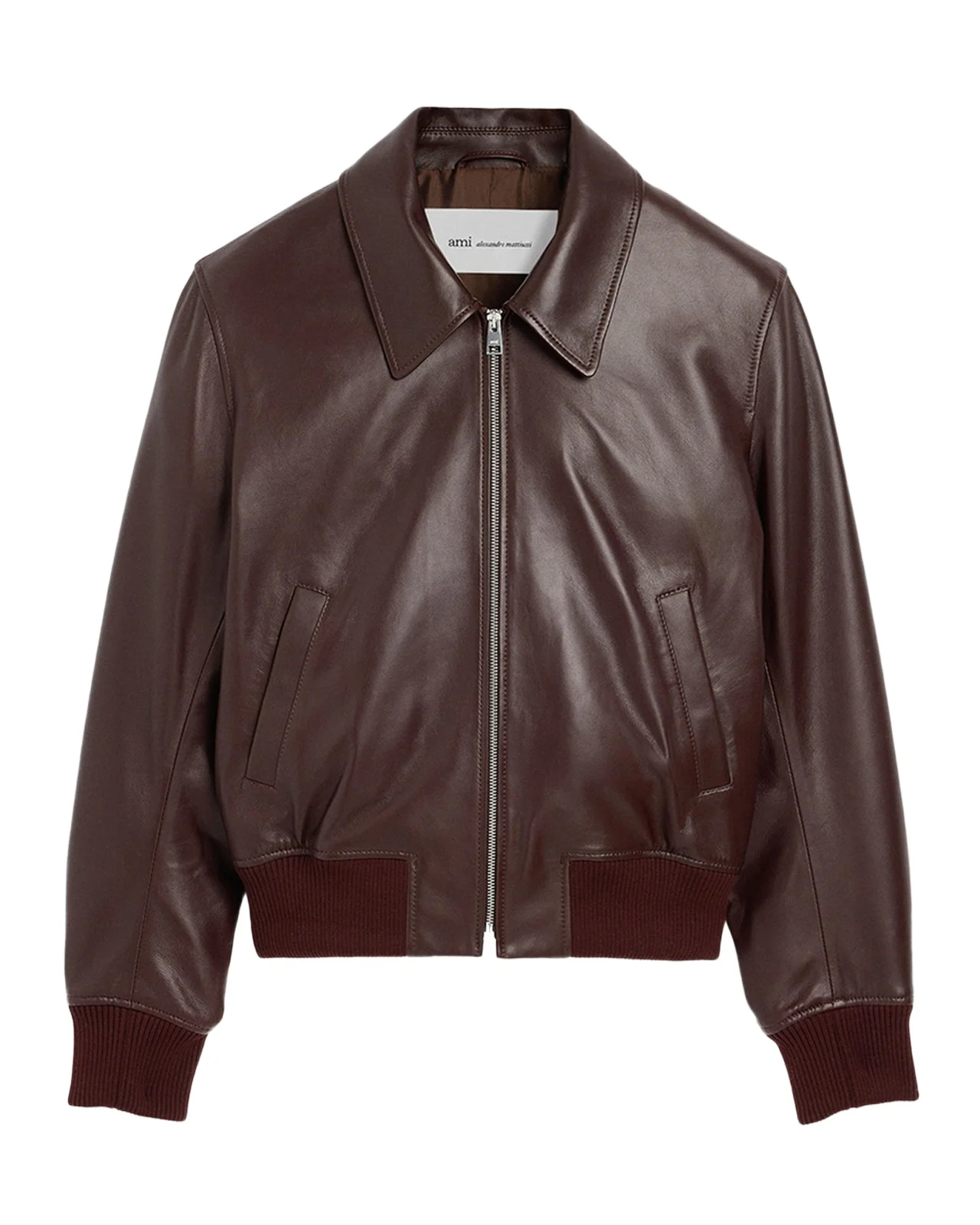 AMI PARIS Men's Point-Collar Leather Bomber Jacket