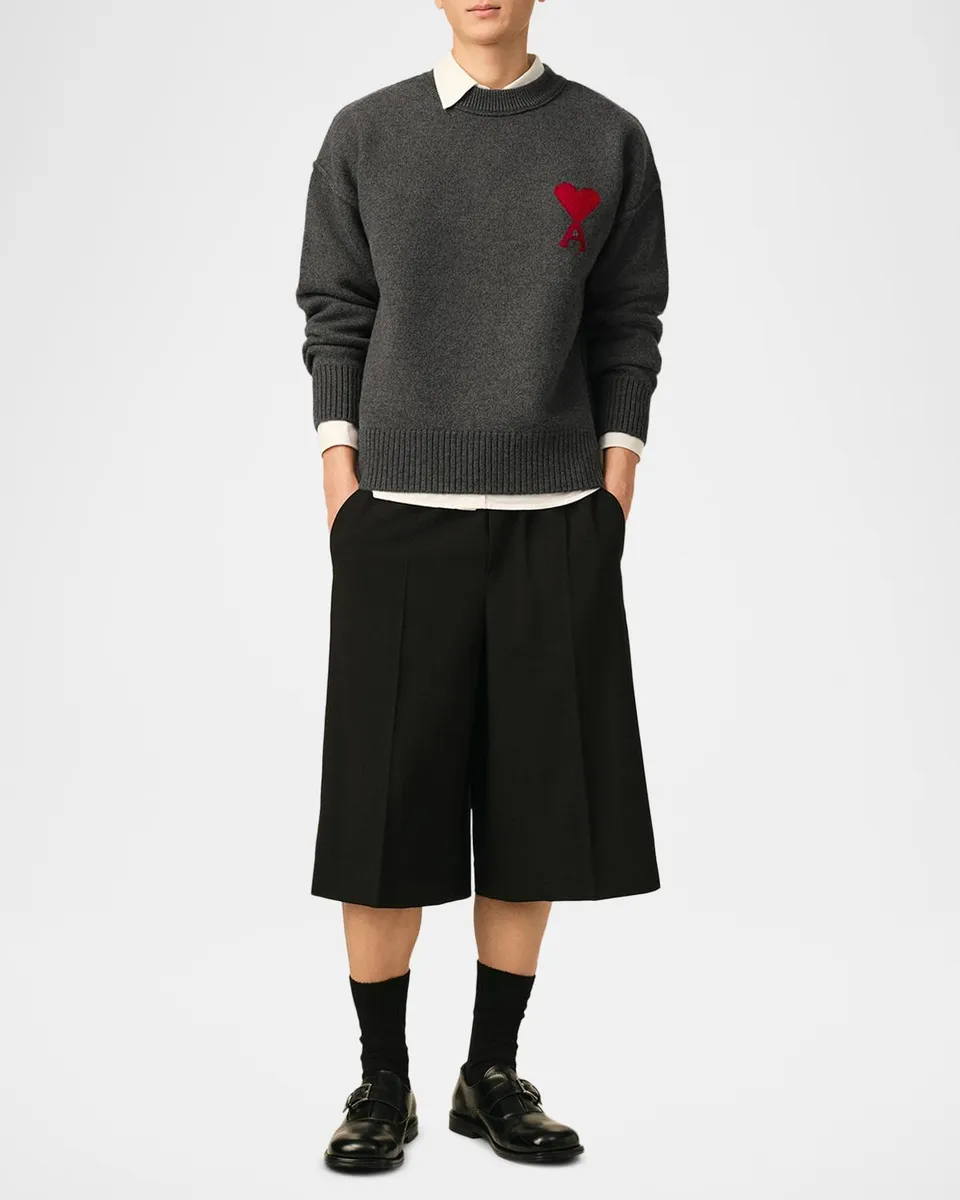 AMI PARIS Men's Ami De Coeur Wool Knit Crewneck Sweater | Thumbnail 2 AMI PARIS Men's Ami De Coeur Wool Knit Crewneck Sweater | Thumbnail 2