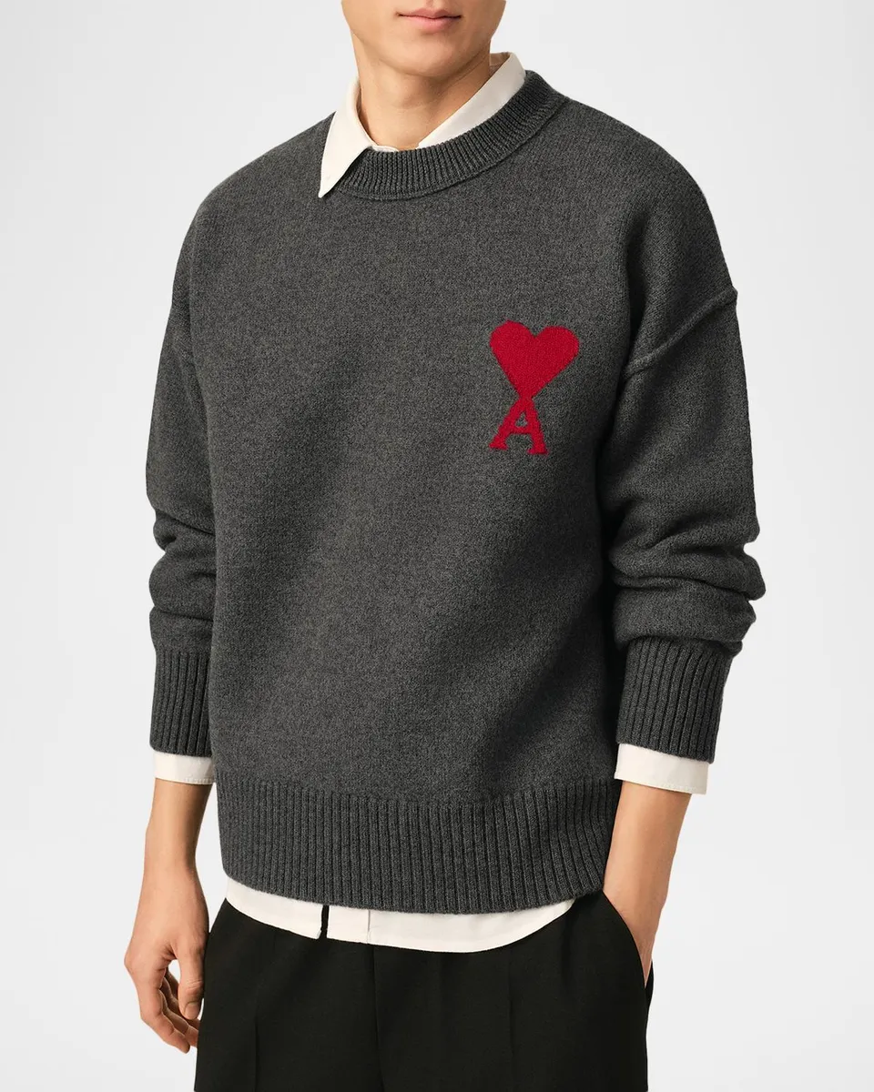 AMI PARIS Men's Ami De Coeur Wool Knit Crewneck Sweater | Thumbnail 4 AMI PARIS Men's Ami De Coeur Wool Knit Crewneck Sweater | Thumbnail 4