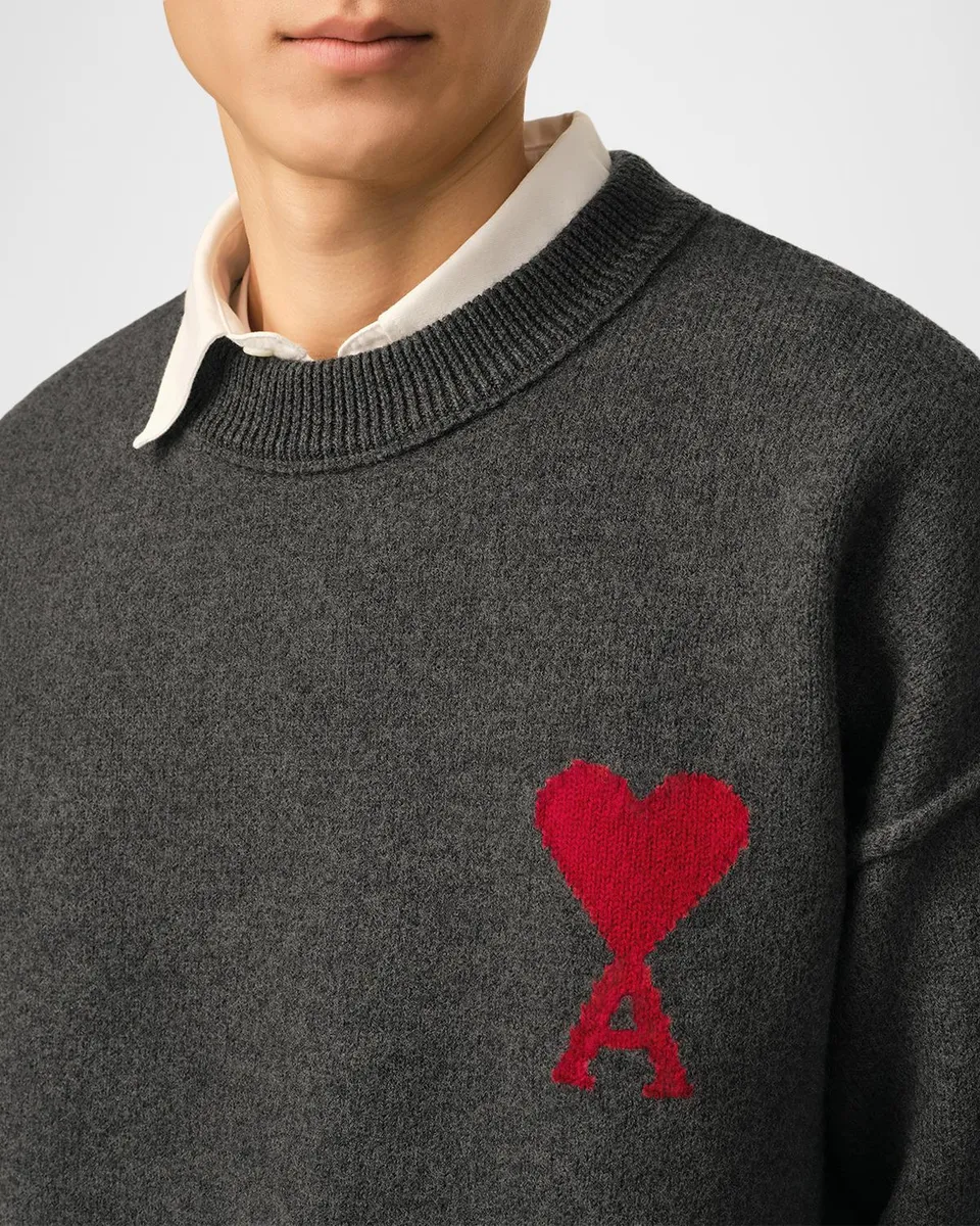 AMI PARIS Men's Ami De Coeur Wool Knit Crewneck Sweater | Thumbnail 5 AMI PARIS Men's Ami De Coeur Wool Knit Crewneck Sweater | Thumbnail 5