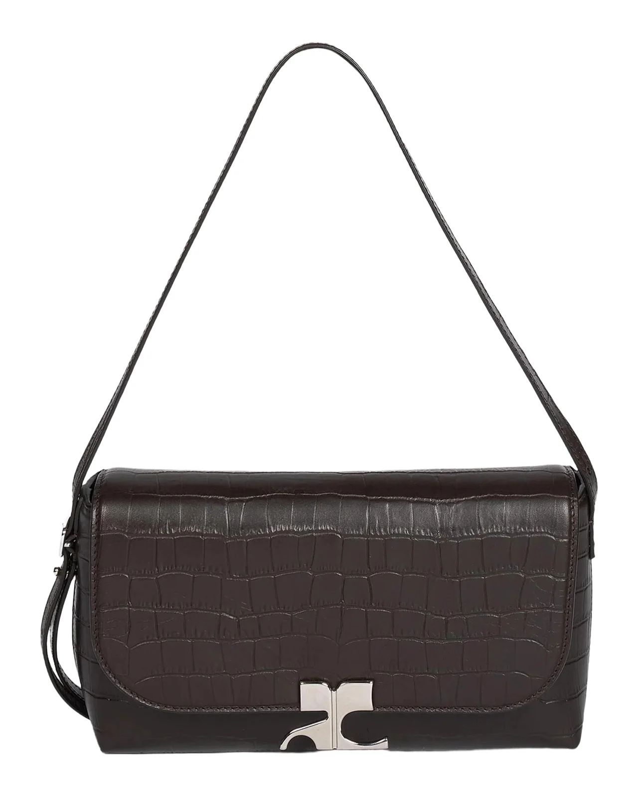 Courrèges Icotype Croc-Embossed Leather Shoulder Bag