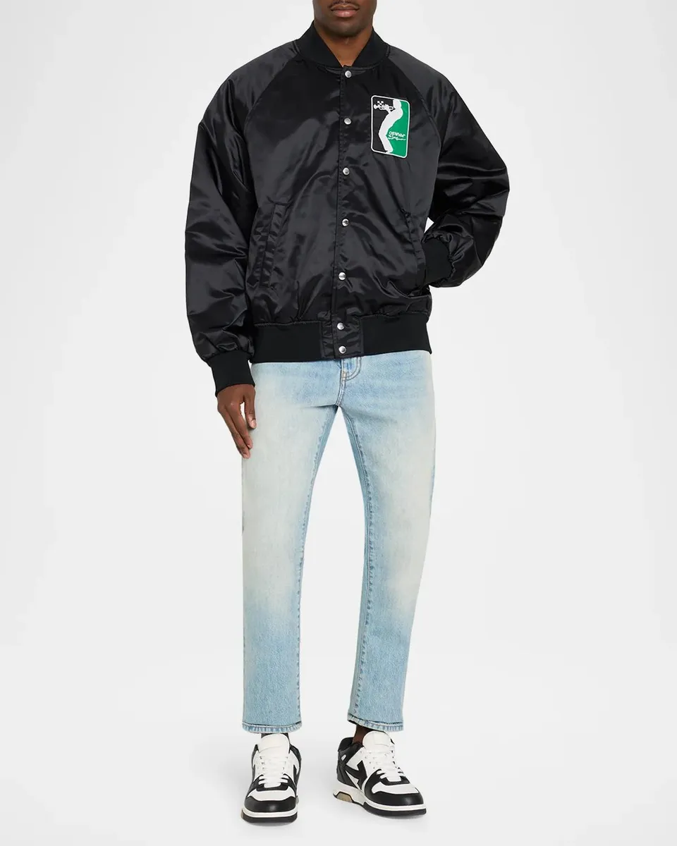 Off-White Men's Graphic Appliqué Satin Bomber Jacket | Thumbnail 2 Off-White Men's Graphic Appliqué Satin Bomber Jacket | Thumbnail 2