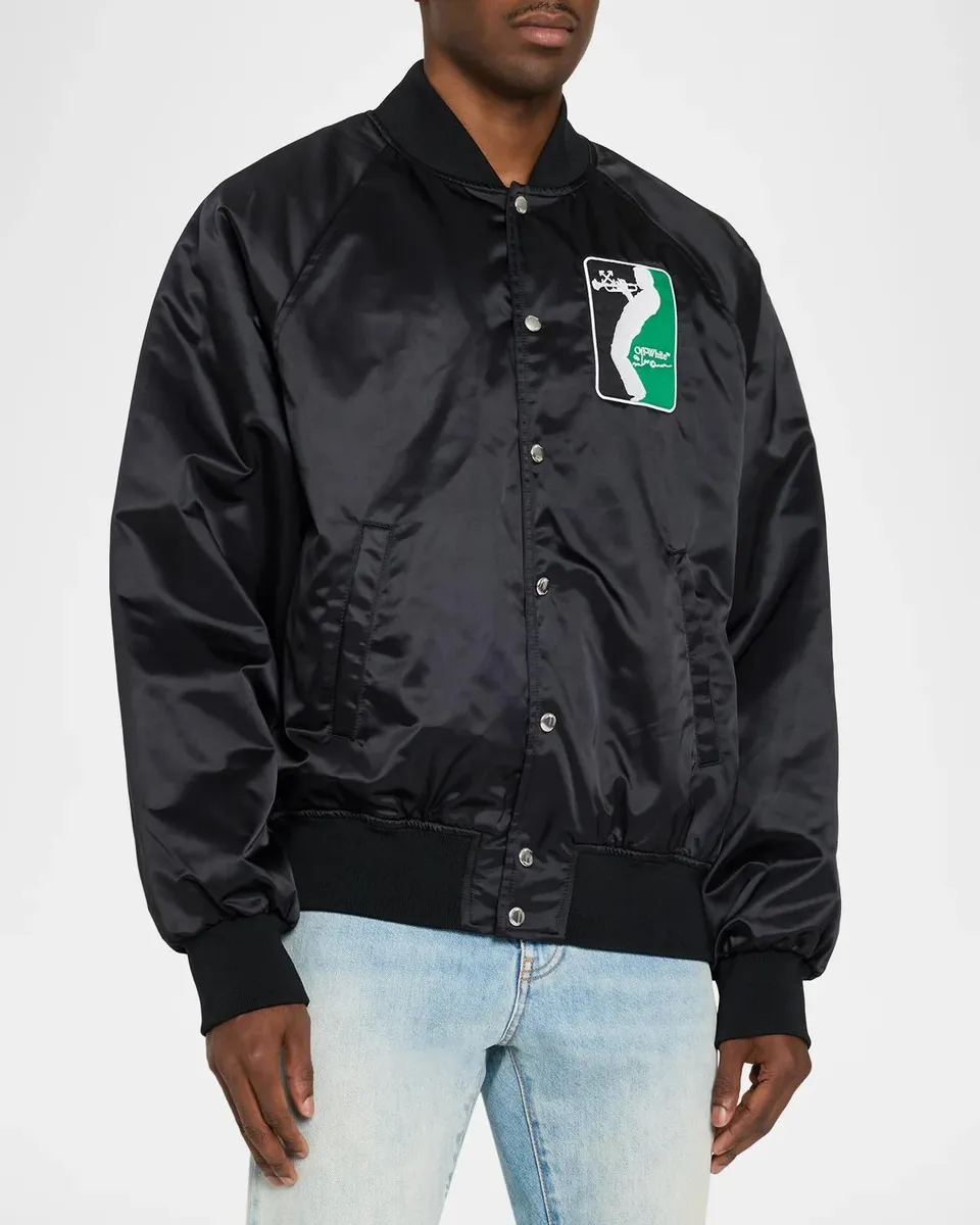Off-White Men's Graphic Appliqué Satin Bomber Jacket | Thumbnail 4 Off-White Men's Graphic Appliqué Satin Bomber Jacket | Thumbnail 4