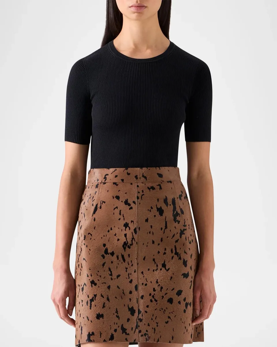 Akris Seamless Silk-Cotton Rib Short-Sleeve Crewneck Sweater | Thumbnail 4 Akris Seamless Silk-Cotton Rib Short-Sleeve Crewneck Sweater | Thumbnail 4