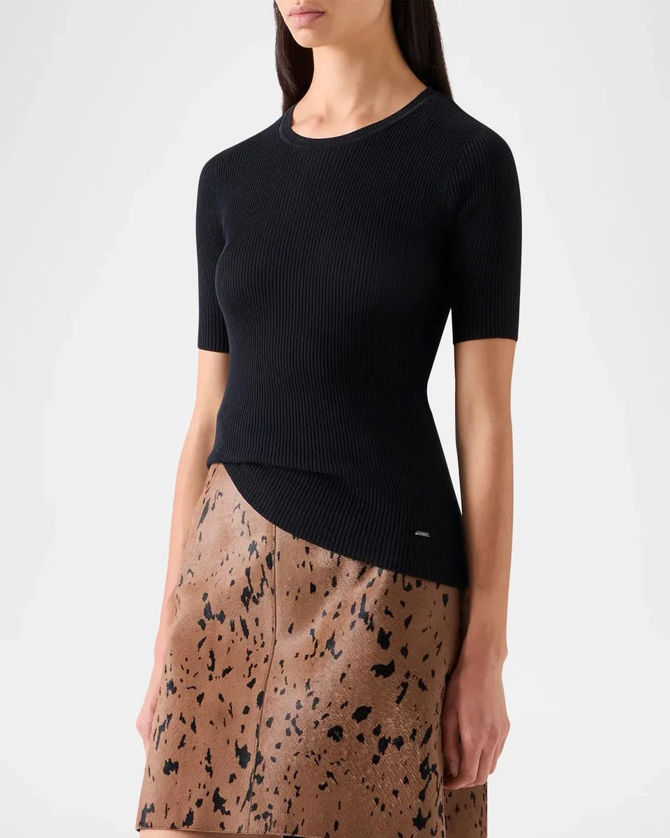 Akris Seamless Silk-Cotton Rib Short-Sleeve Crewneck Sweater | Thumbnail 6 Akris Seamless Silk-Cotton Rib Short-Sleeve Crewneck Sweater | Thumbnail 6