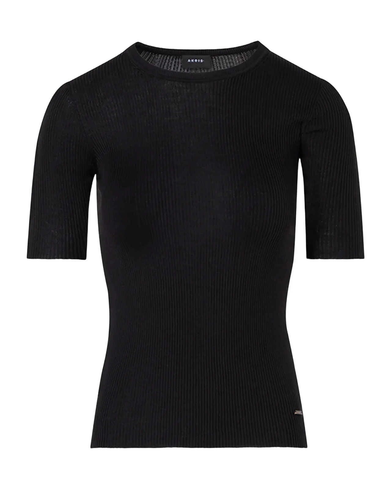 Seamless Silk-Cotton Rib Short-Sleeve Crewneck Sweater
