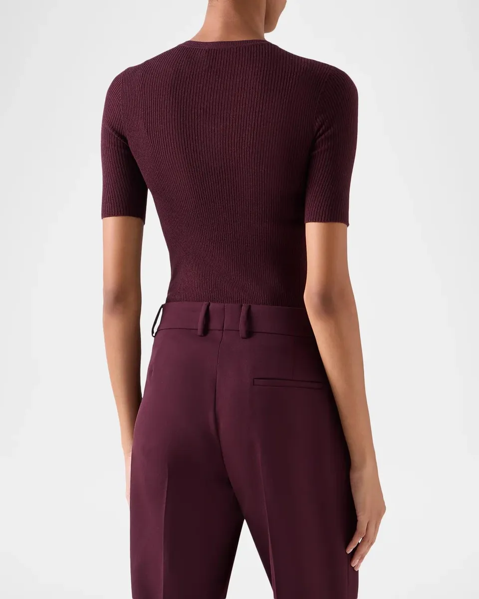 Akris Seamless Silk-Cotton Rib Short-Sleeve Crewneck Sweater | Thumbnail 3