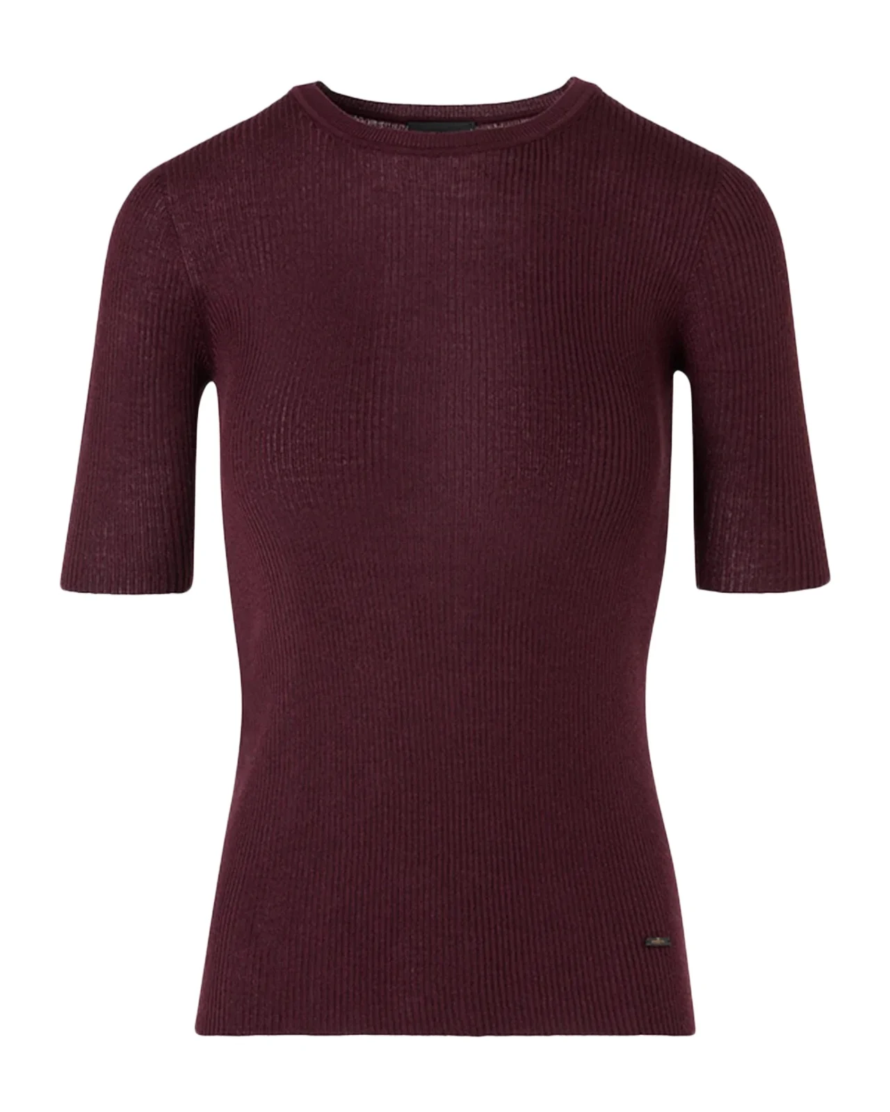 Seamless Silk-Cotton Rib Short-Sleeve Crewneck Sweater