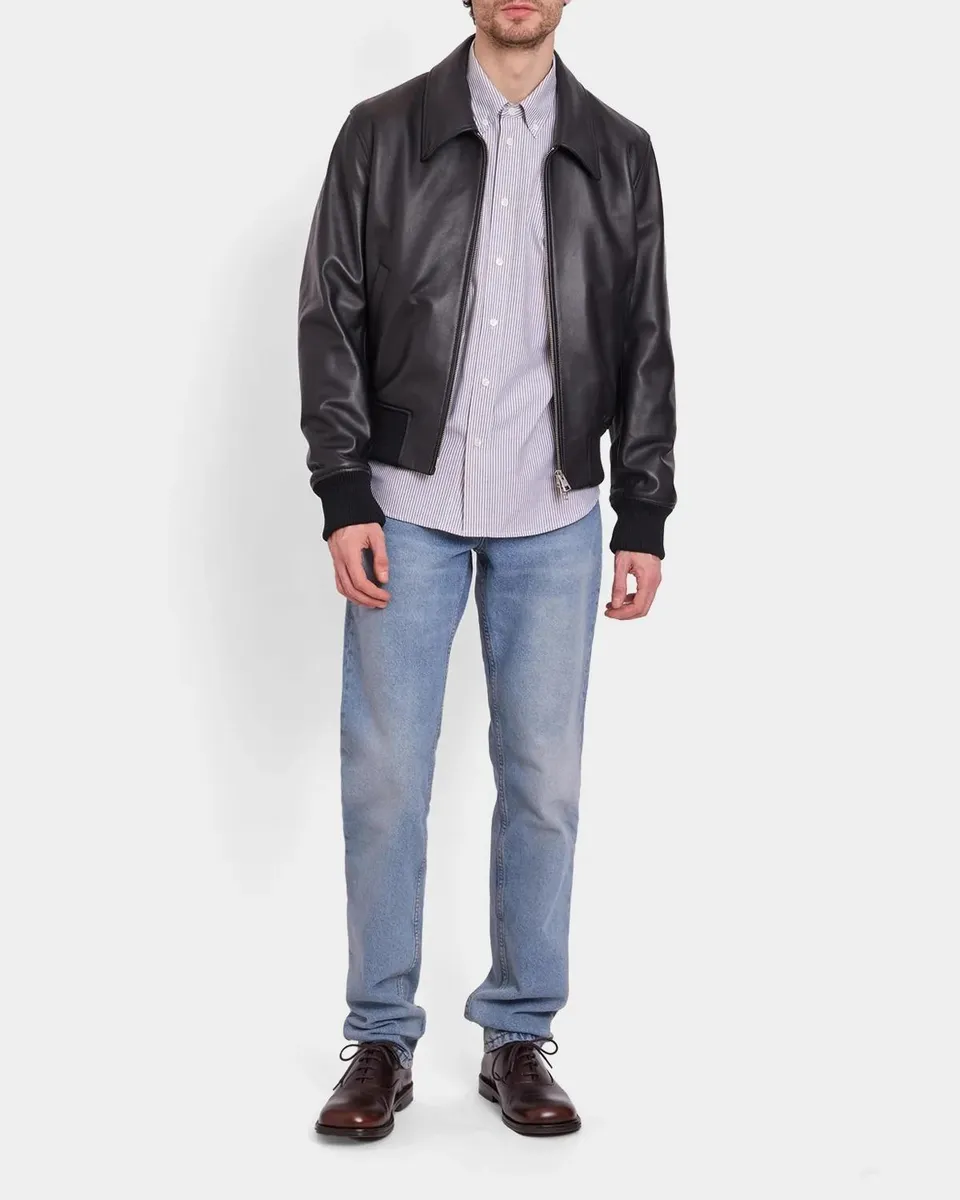 AMI PARIS Men's Point-Collar Leather Bomber Jacket | Thumbnail 2 AMI PARIS Men's Point-Collar Leather Bomber Jacket | Thumbnail 2
