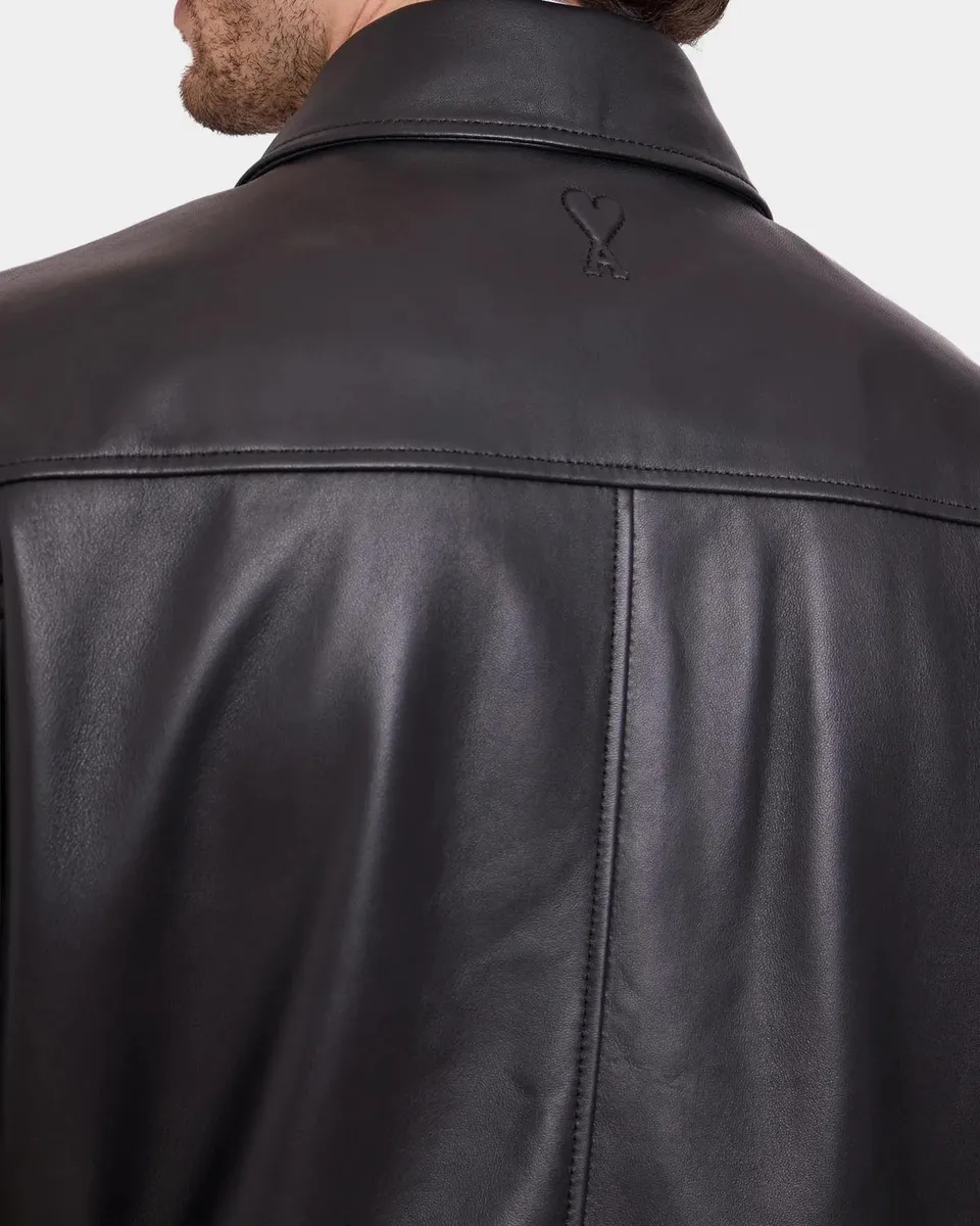 AMI PARIS Men's Point-Collar Leather Bomber Jacket | Thumbnail 3 AMI PARIS Men's Point-Collar Leather Bomber Jacket | Thumbnail 3