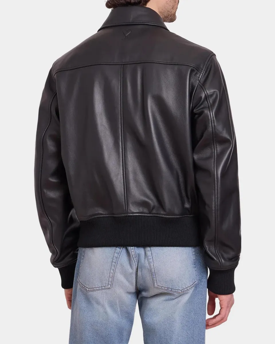 AMI PARIS Men's Point-Collar Leather Bomber Jacket | Thumbnail 4 AMI PARIS Men's Point-Collar Leather Bomber Jacket | Thumbnail 4
