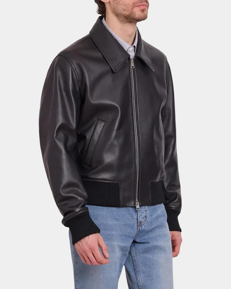 AMI PARIS Men's Point-Collar Leather Bomber Jacket | Thumbnail 5 AMI PARIS Men's Point-Collar Leather Bomber Jacket | Thumbnail 5