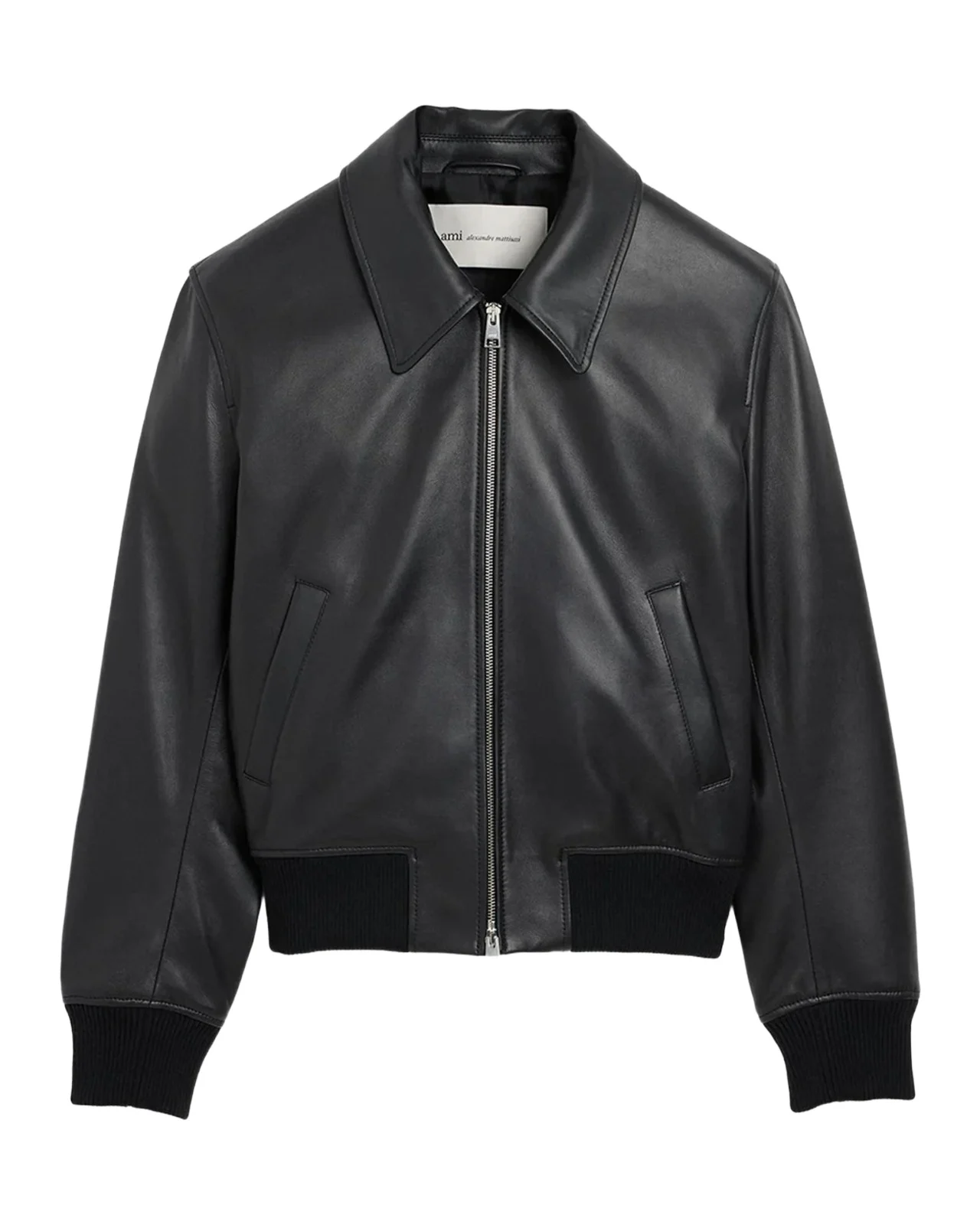 AMI PARIS Men's Point-Collar Leather Bomber Jacket