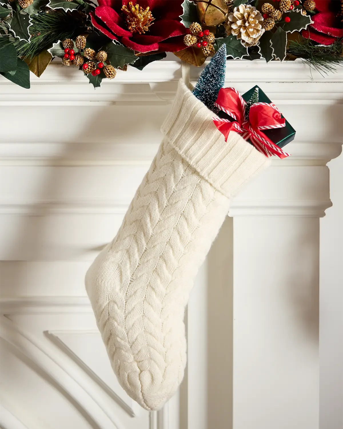Sofia Cashmere Cable Knit Cashmere Christmas Stocking