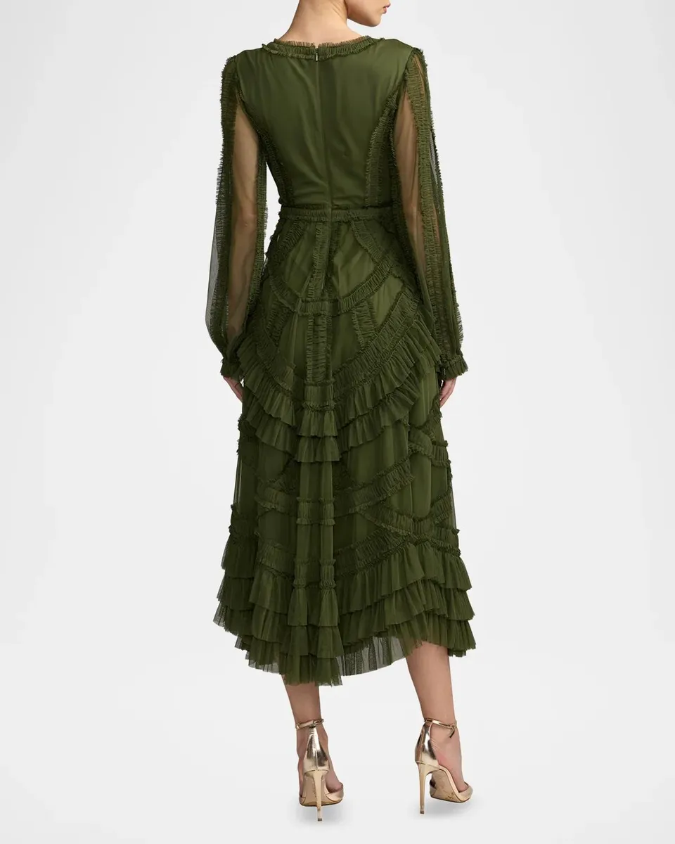 Mac Duggal Mesh Micro Ruffle Midi-Dress | Thumbnail 3