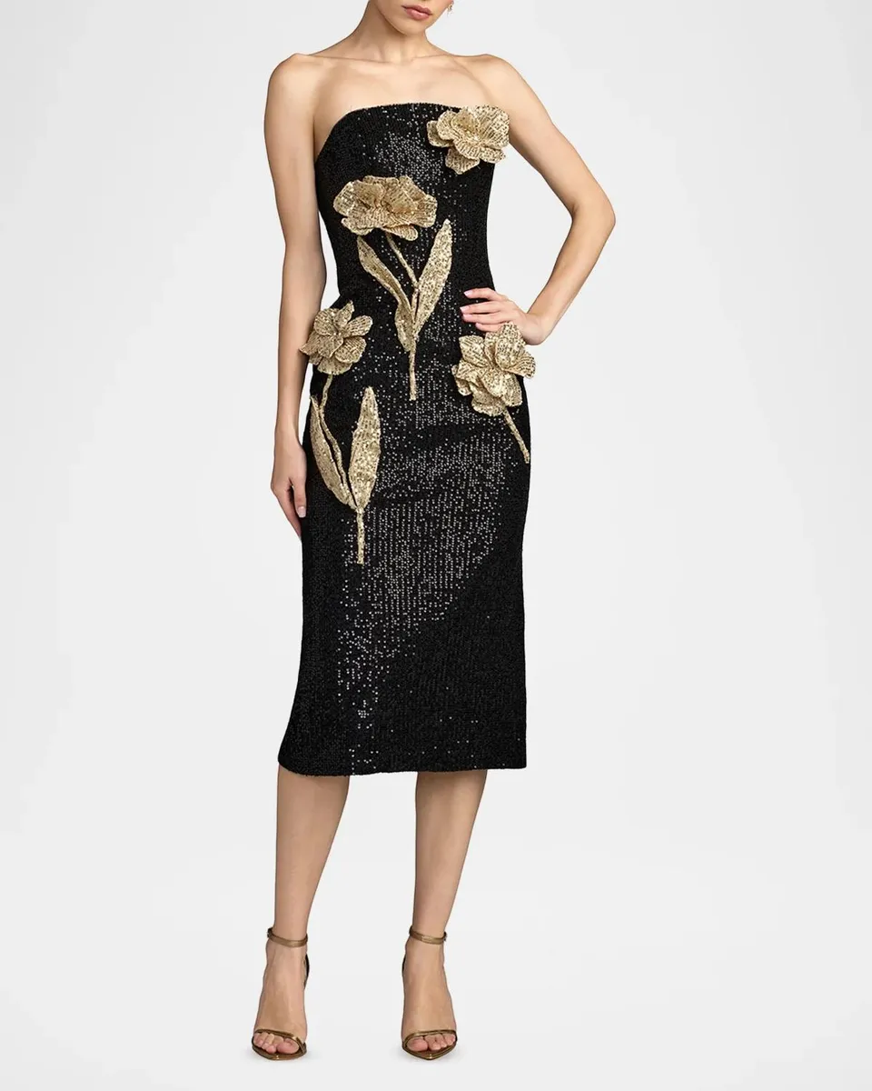 Mac Duggal Ieena 3D Floral Sequin Midi Dress | Thumbnail 2 Mac Duggal Ieena 3D Floral Sequin Midi Dress | Thumbnail 2